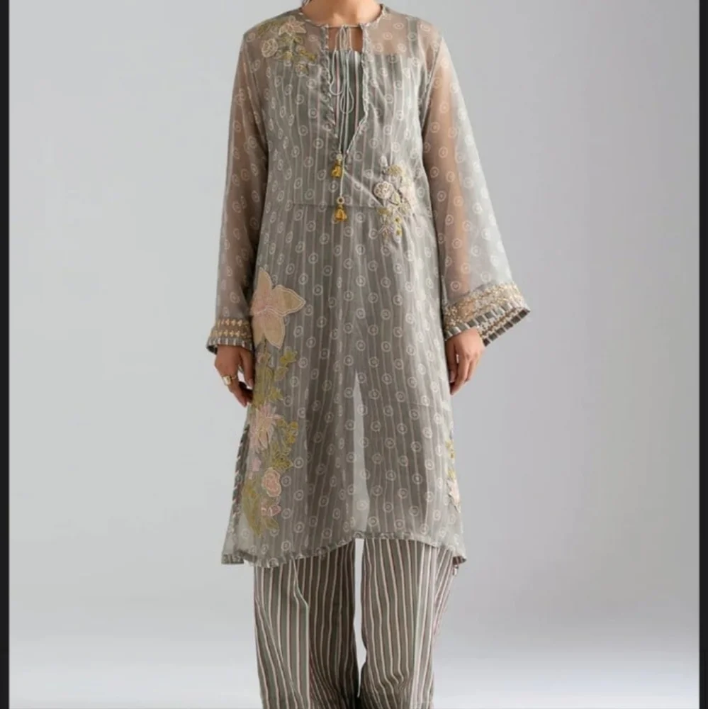 ETHNC Womens Dress Kurta Tunic Longline With Pant Sage Green Embroidere… - Picture 2 of 9